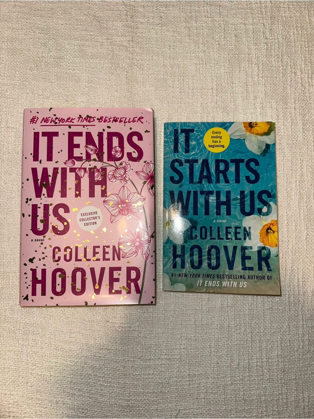 It Ends With Us & It Starts With Us by Colleen Hoover - Pink & Teal Covers